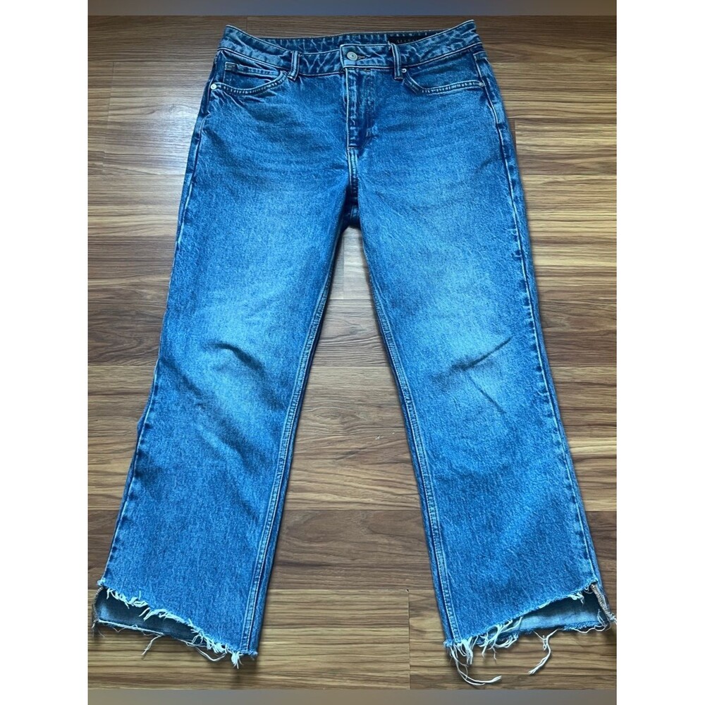 All Saints Barely Crop Step Hem High Waist Jeans Indigo Blue Size 28